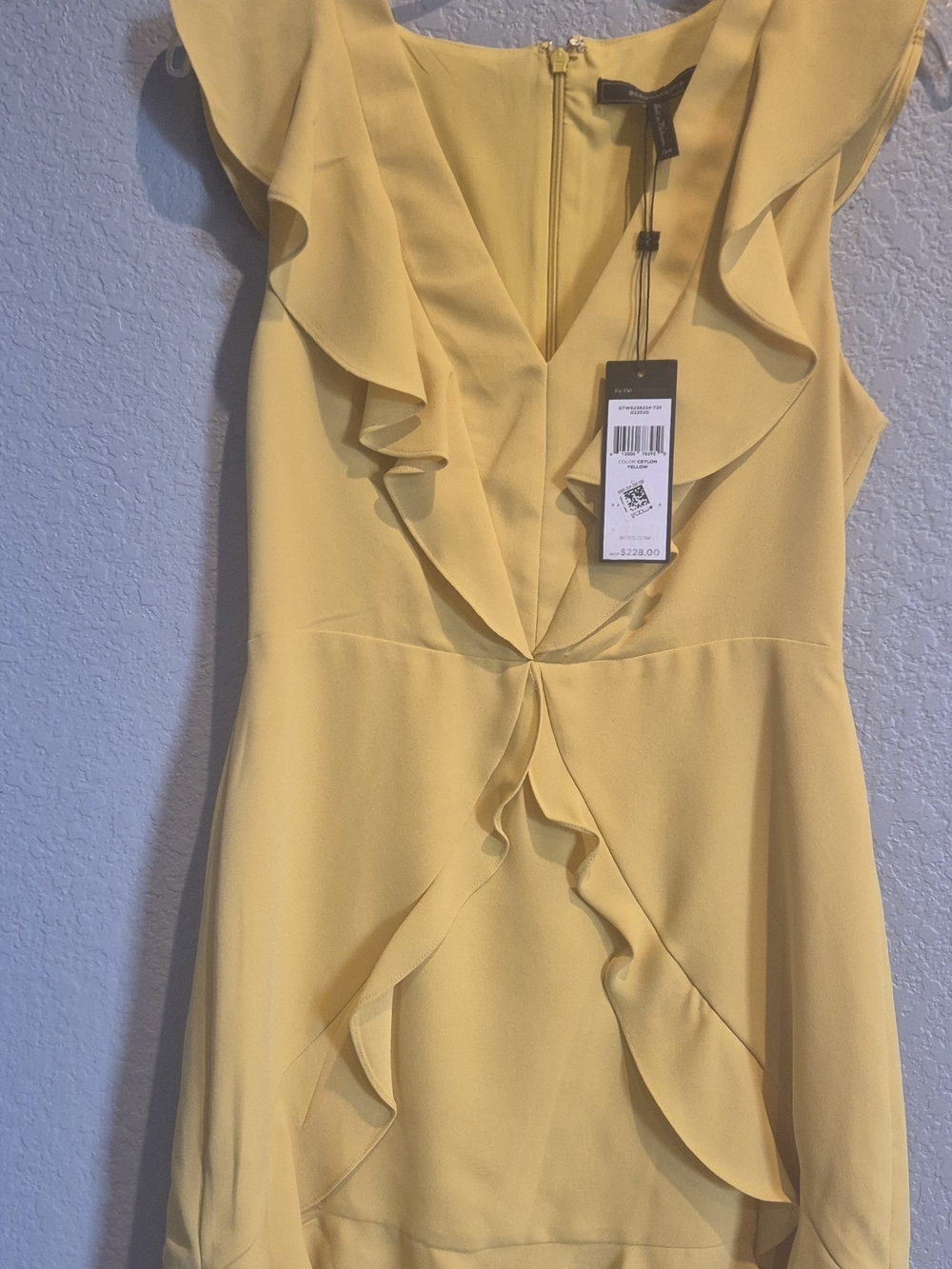 BCBGMaxAzria Yellow Ruffle-Detail Mini Dress